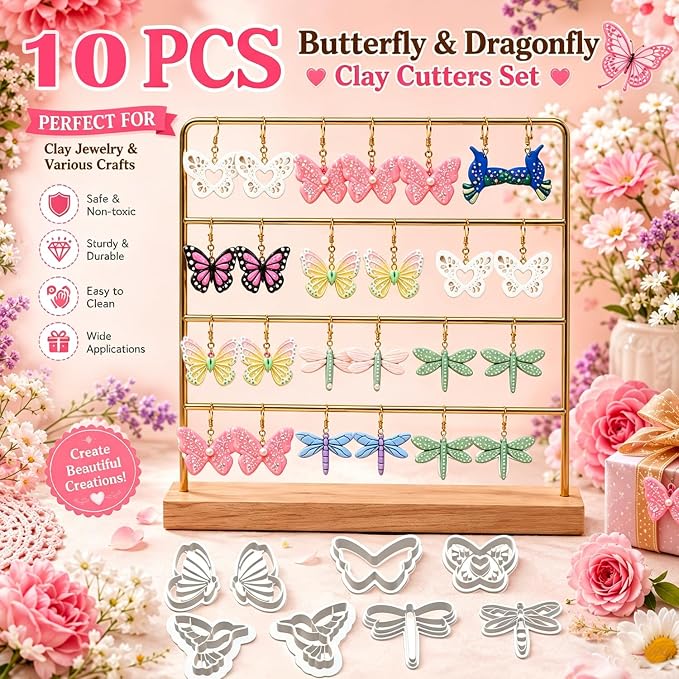 10PCS Butterfly Dragonfly Hummingbird Clay Cutters for Jewelry