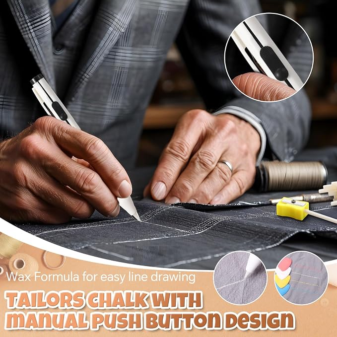 Watersay 88 Pcs Chalk Pencil Refillable Cartridge Set with Triangle Tailors Chalk Sewing Clips, Sewing Tailors Pen Heat Erasable for Quilting Farbic Markers Supplies Accessories