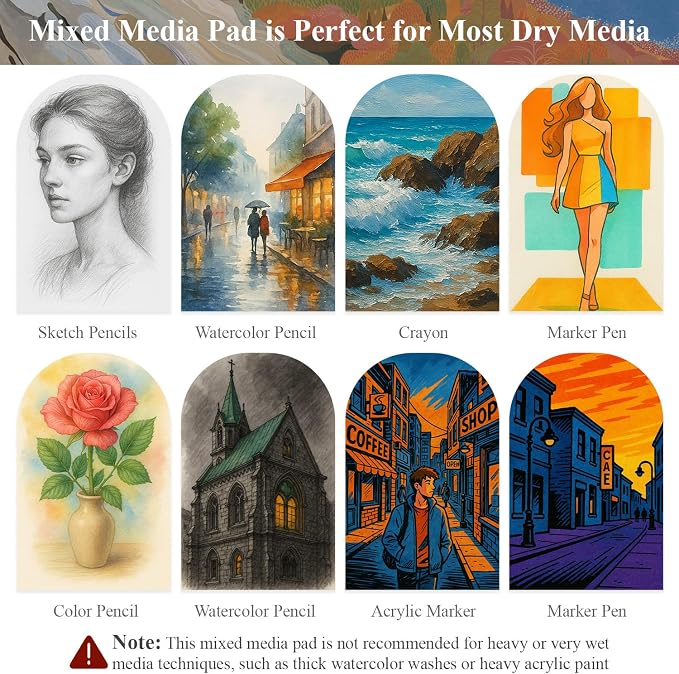 Mofuny Mixed Media Sketchbook 11x14, 50 Sheets - 110lb/180gsm Thick Paper for Painting | Mixed Media Pad & Water Color Sketch Books for Adults, Teens & Painting Supplies for Artists.