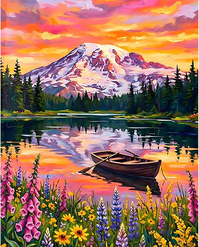 Paint by Numbers Kit for Adults, Mountain Lake Number Painting Canvas Kit | DIY Acrylic Painting Set for Beginners, Stress Relief Relaxing Craft, Home Wall Decor, Holiday Gift for Adults, 16x20 Inch
