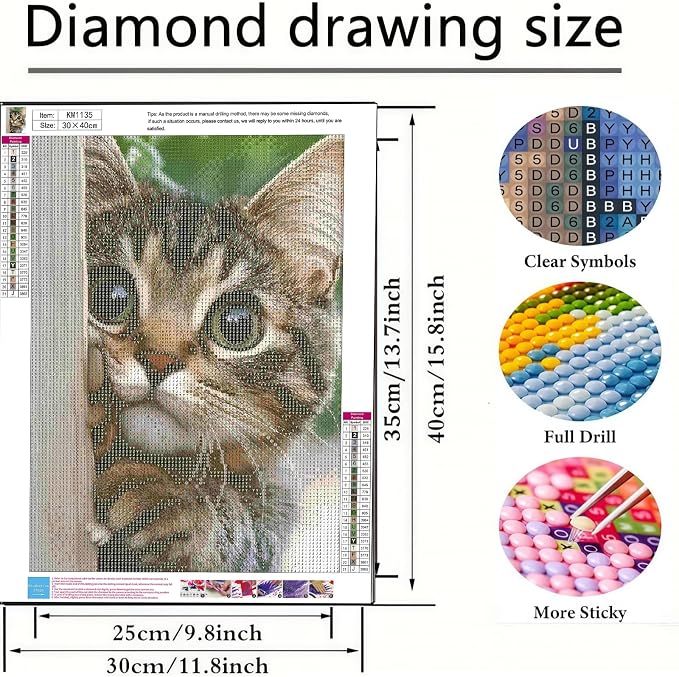 BYGFHLYW Diamond Painting Kits for Adults, Cute Cat Diamond Art Kit 12x16In | 5D Full Round Drill Diamond Dots Kits Gem Arts DIY Crafts for Home Wall Deco Present