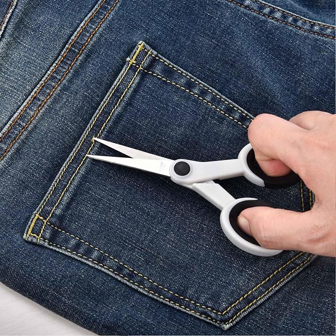 SCAIKTIG 5" Detail Scissors with Slanted-tip, Small Embroidery Scissors All Purpose For Sewing, Fabric, Paper Craft Cutting, White, 3-Pack