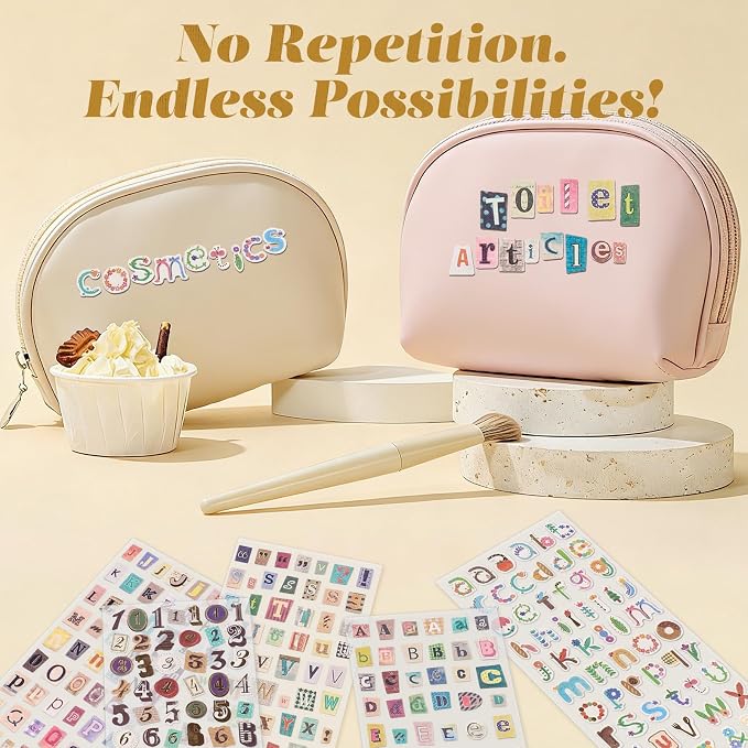 694PCS Vintage Letter Stickers for Scrapbooking, DIY Crafts | Vintage Scrapbook Stickers with Retro Letters and Numbers, Waterproof Vinyl Design for Junk Journals, Diy Crafts and Albums.