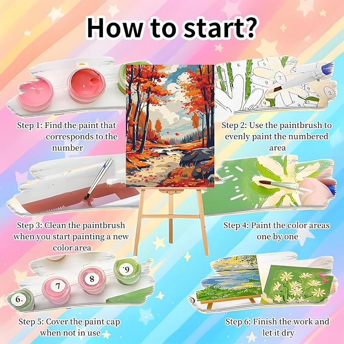 4 Pack Framed Paint by Numbers Kit for Adults Beginners, Four Season 8x12in | Adult Paint by Number Kits on Canvas with Wooden Easel, Landscape DIY Acrylic Oil Painting by Numbers for Gift Home Decor
