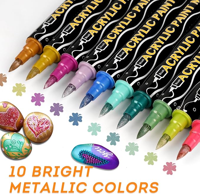 colpart 72 Colors Acrylic Paint Markers,Dual Tip Acrylic Paint Pens,Includes 12 Metallic Brush Tip Fine Tip Markers For Rock Painting,Plastic,Canvas And Diy Crafts Art Supplies