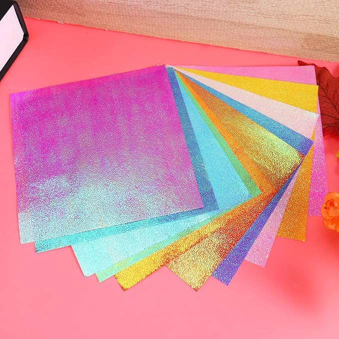 STOBOK 100pcs Shiny Origami Paper Iridescent Paper Square Shiny Folding Decoration for Crafts Projects (15cm, 10 Colors)