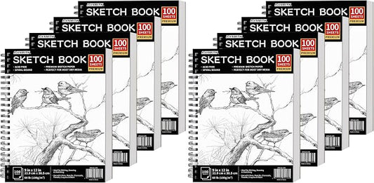 FIXSMITH 9"X12" Sketch Book, 100 Sheets, 68 lb/100gsm, 8 Pack Black