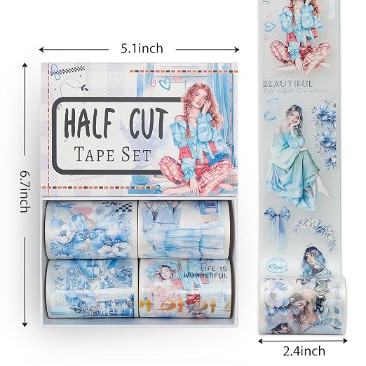 Snycler Pre-Cut PET Washi Tapes- 4 Rolls Blue Mood