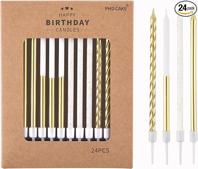 PHD CAKE Gold Metallic Long Thin Metallic Birthday Candles, Cake Candles, Party Candles, Party Decorations, Wedding Candles