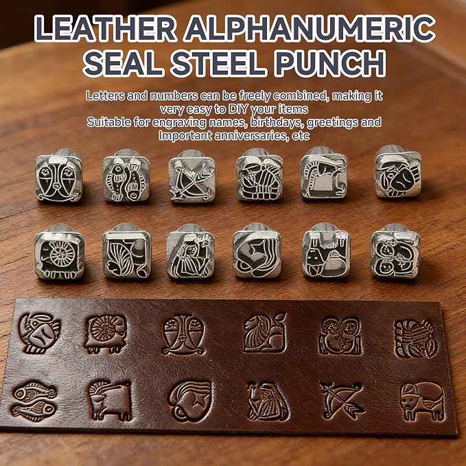RJLCTH 13 Pcs Constellation Patterns Leather Stamping Kit