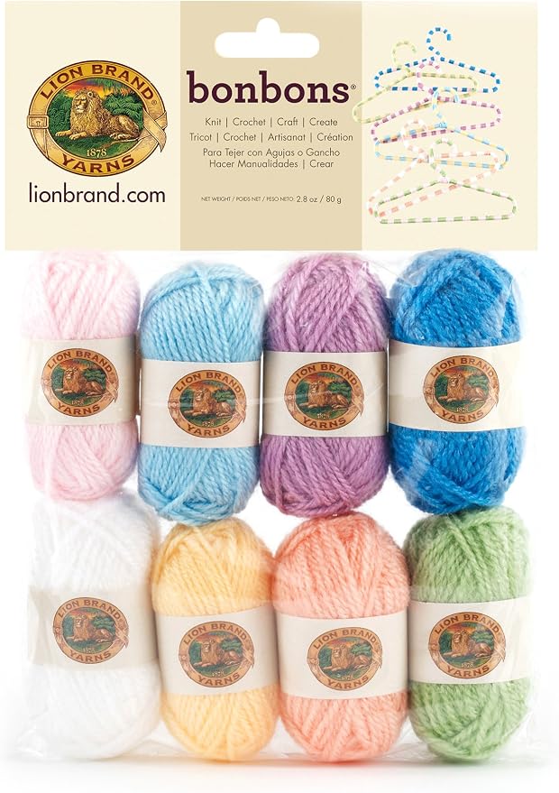 Lion Brand Yarn 601-620 Bonbons Yarn, Pastels | Small, Colorful, Lightweight Yarn Skein Pack for Colorwork, Embroidery, Friendship Bracelets, DIY Projects