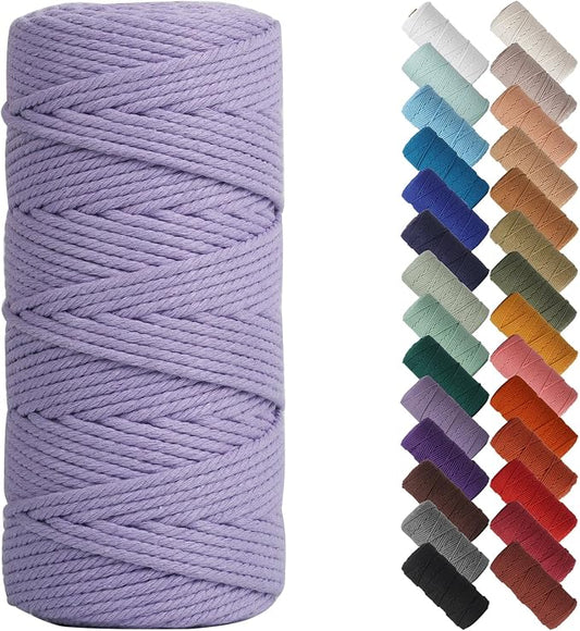 NOANTA Light Purple Macrame Cord 3mm x 109yards, Cotton Rope Macrame Yarn | Macrame Rope Supplies, 3 Strand Twisted Cotton Yarn String, Cotton Cord for Wall Hanging, Plant Hangers, Crafts, Knitting
