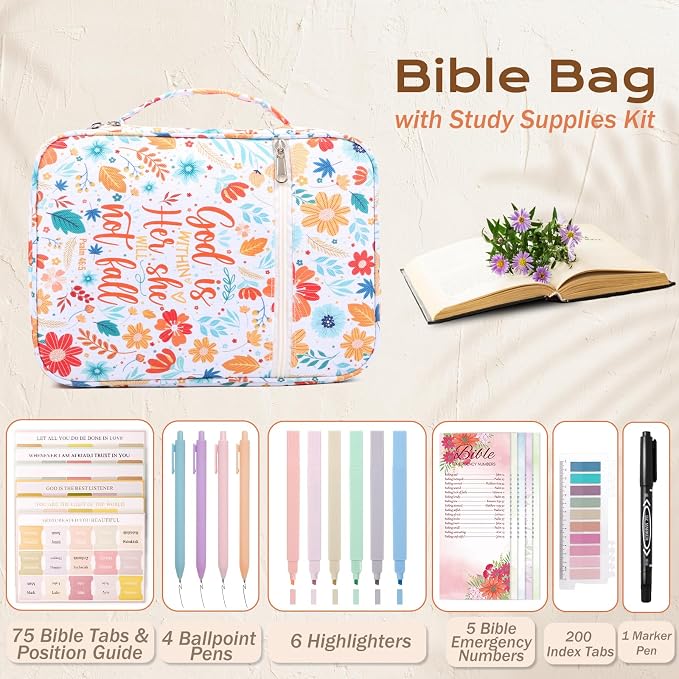 XKDOUS Bible Cover Case for Women Bible Bag Journaling Kit w/Study Supplies