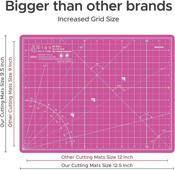 Elan Cutting Mat A4 Pink & Purple, Self Healing Cutting Mat 9x12 Inch, 5-Ply Craft Board Pink, Hobby Board for Crafts 9x12 Inch