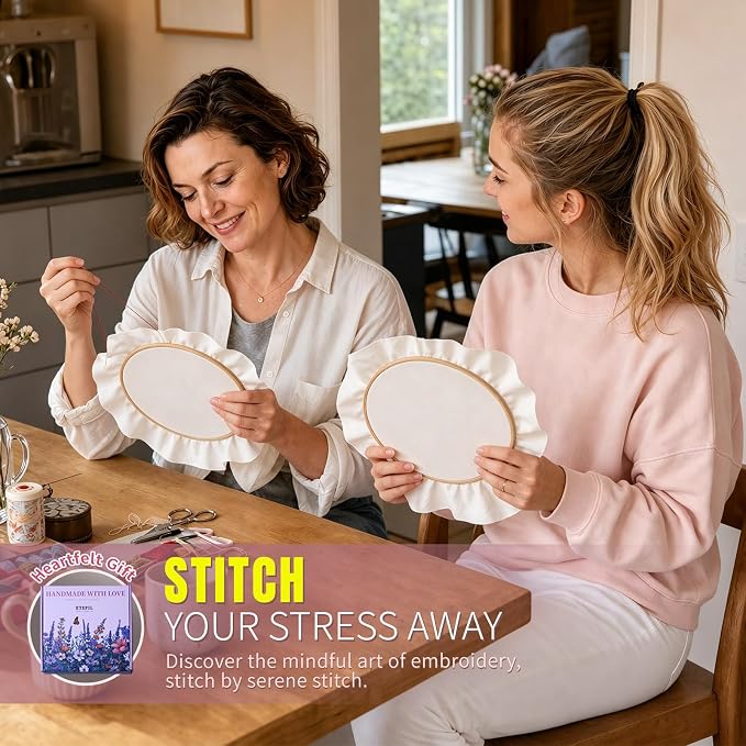 ETSPIL Beginner Embroidery Kit for Adults, No-Wash Finish, 4K Video | Pre-Printed, Guides Vanish. 20% Extra Floss, Bound Manual. All Tools Included. Gift-Ready. Relaxing Craft at Home
