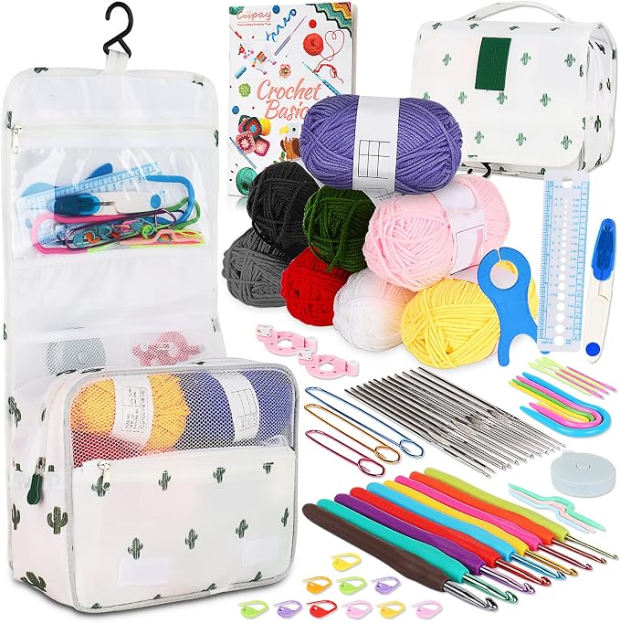 Coopay Upgraded Crochet Kit for Beginners, All-in-One Crochet Kits (63Pcs) | Complete Crocheting Set with Yarn, Ergonomic Crochet Hooks, Easy-to-Follow Tutorial,Storage Case-Idea Starter Kits Gift