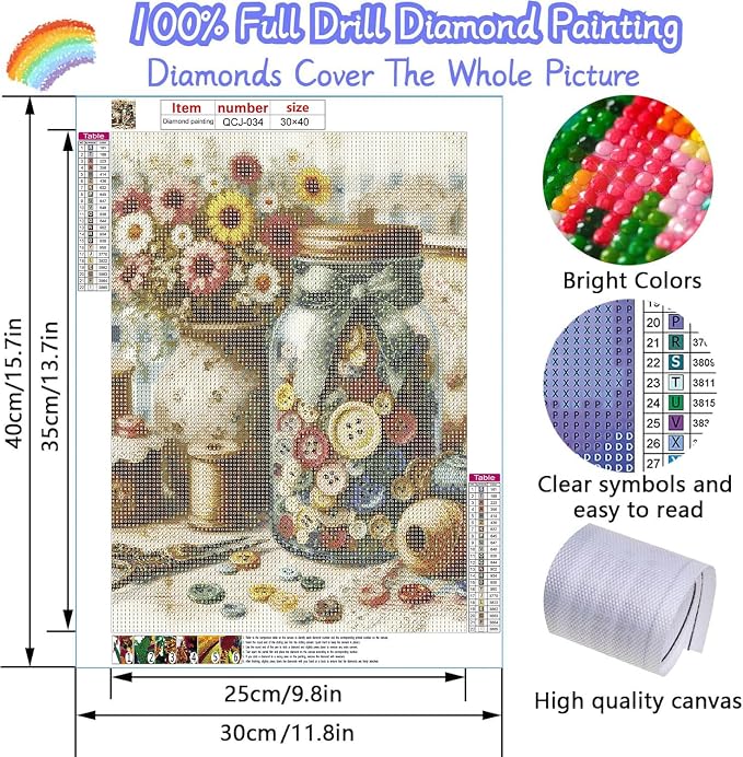 Accompany Wind 5D Diamond Painting Kits for Adults -Vintage Sewing Room with Buttons Jar Full Drill Diamond Art Craft Kits for Adults - Diamond Art Kits for Home Wall Decor 12×16 Inch