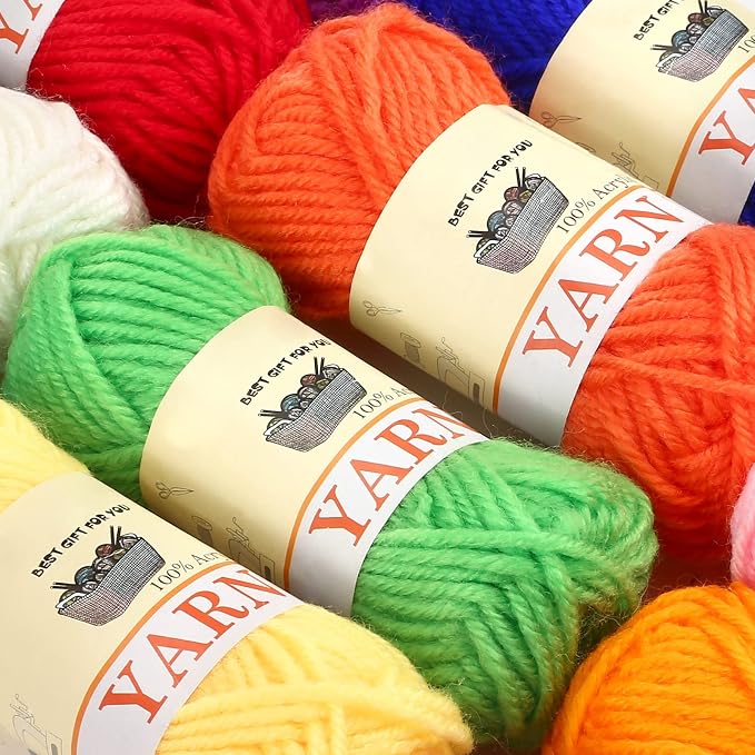Yinsun 12 Skeins Acrylic Yarn, Mini Craft Yarn for Crocheting, 12 x 15g | Mini Yarns Set, Starter Yarns, for Kids Crafts, for Christmas, DIY Crochet, Kids Knitting Project