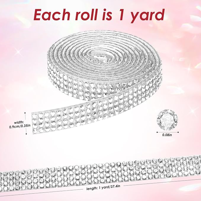 Rhinestone Ribbon Self Adhesive Crystal Rhinestones, 9-Rolls Bedazzling Strips, 9-Yard Rhinestone Strips for DIY Craft, Rhinestones Tape Self Adhesive