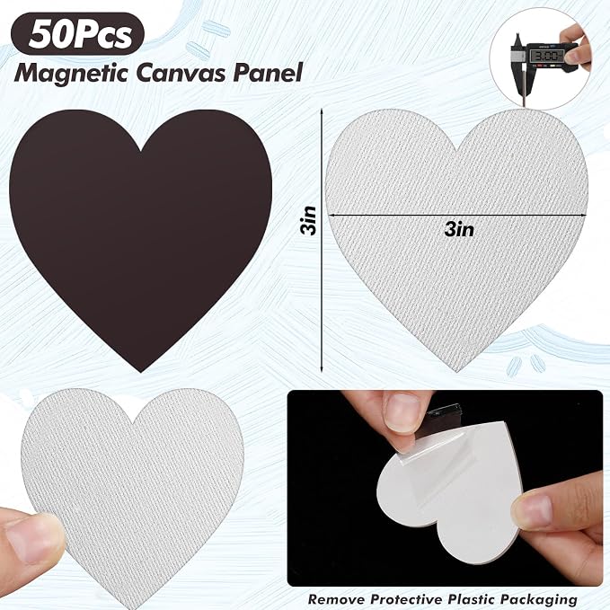 Engrowtic 50 Pcs Magnetic Painting Canvas Panels, 3 in, Heart