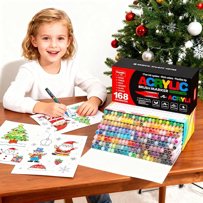 Acrylic Paint Markers, 168 Colors Acrylic Markers Set, Brush Tip