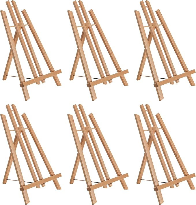 U.S. Art Supply 14" Medium Tabletop Display Easel - Beechwood, Pack of 6 | Artist Wooden A-Frame Display Stand, Easel for Painting, Canvas Stand, Classrooms Events Photo Picture Sign Holder