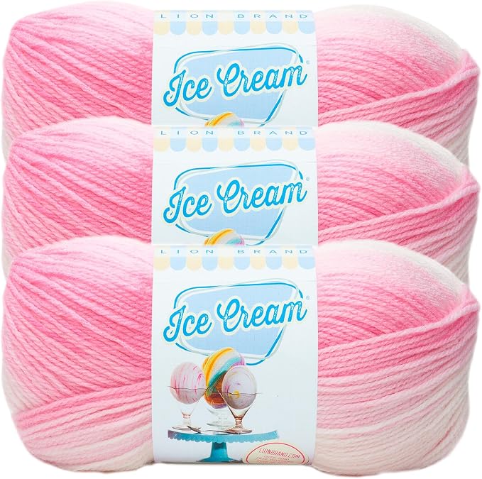 Lion Brand Yarn, Ice Cream Crochet Yarn, Strawberry, Pink, 3 Pack
