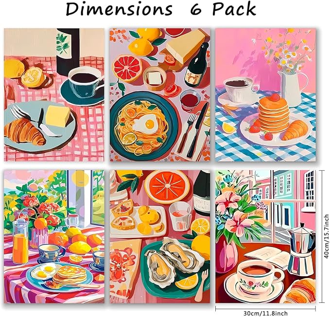 YOLENIX 6 Pack Delicious Food Paint by Numbers Kit for Adults Beginner | Food Adult Paint by Number Kits on Canvas, DIY Acrylic Oil Easy Painting by Numbers for Home Wall Decor&Gift-12X16 in