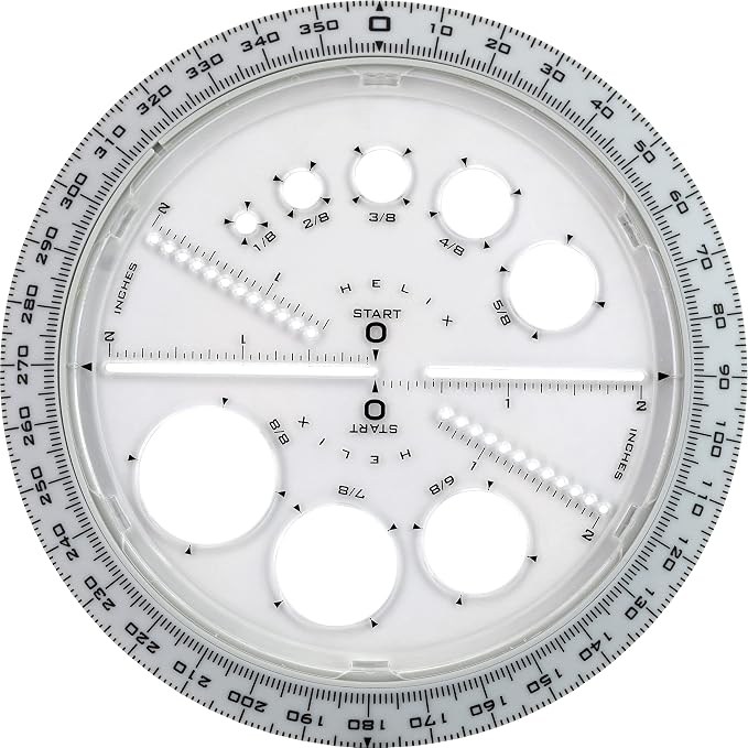 Helix Angle and Circle Maker with Integrated Circle Templates, 360 Degree, 6 Inch / 15cm, Assorted Colors (36002) | Integrated Templates - Geometry and Math Tool - Ideal School Supplies for Students - Precise Drafting and Drawing