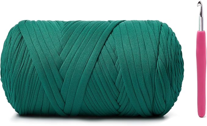 Soft Tshirt Crochet Yarn, 400g/114yds High Elastic Hand Knitting Yarns, Thick T Shirt Yarn for Crocheting Bags, Baskets, Cushions, DIY Crafts（Peacock Green）