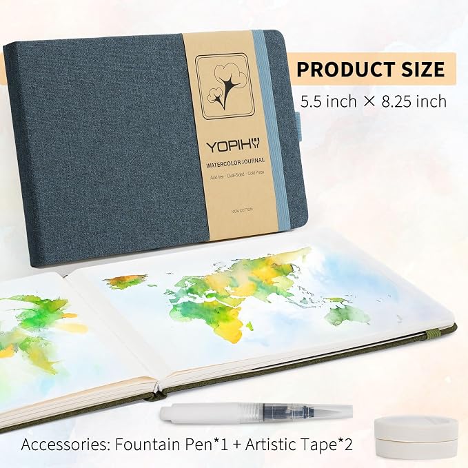 Yopih Artists Premium Linen Watercolor Sketchbook 5.5 x 8.2 in Navy