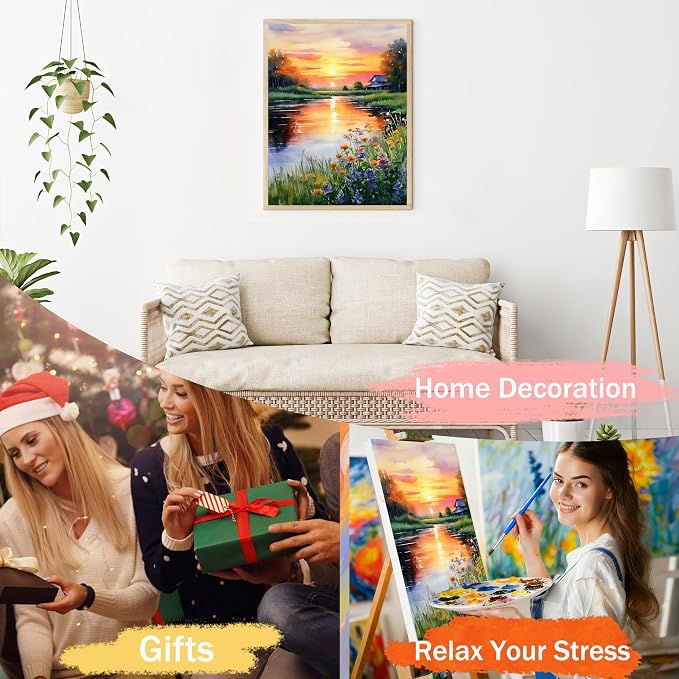Yunruily Paint by Numbers Kits for Adults - Landscape Paint by Numbers for Adults Canvas,Sunset Paint by Number Adult for Gifts Home Wall Decor 16x20inch