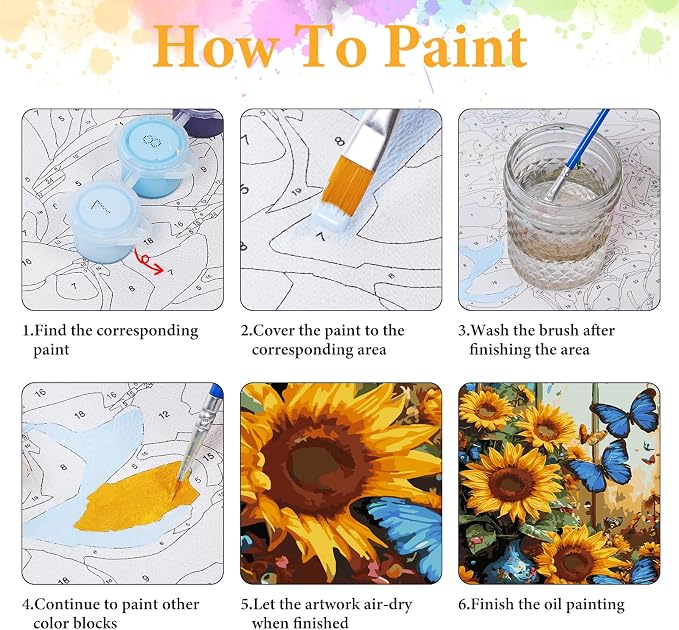 Paint by Numbers Kit for Adults, Sunflower & Butterfly Design, 16x20 Inch
