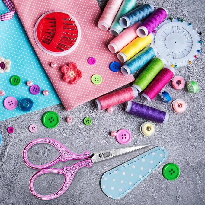 3.6 inch Embroidery Scissors with Sheath Sharp Sewing Crochet Cross Stitch | Craft Scissors with Leather Cover Stainless Steel Sewing Scissors for Needlework DIY Craft Thread Cutting Multi Purpose