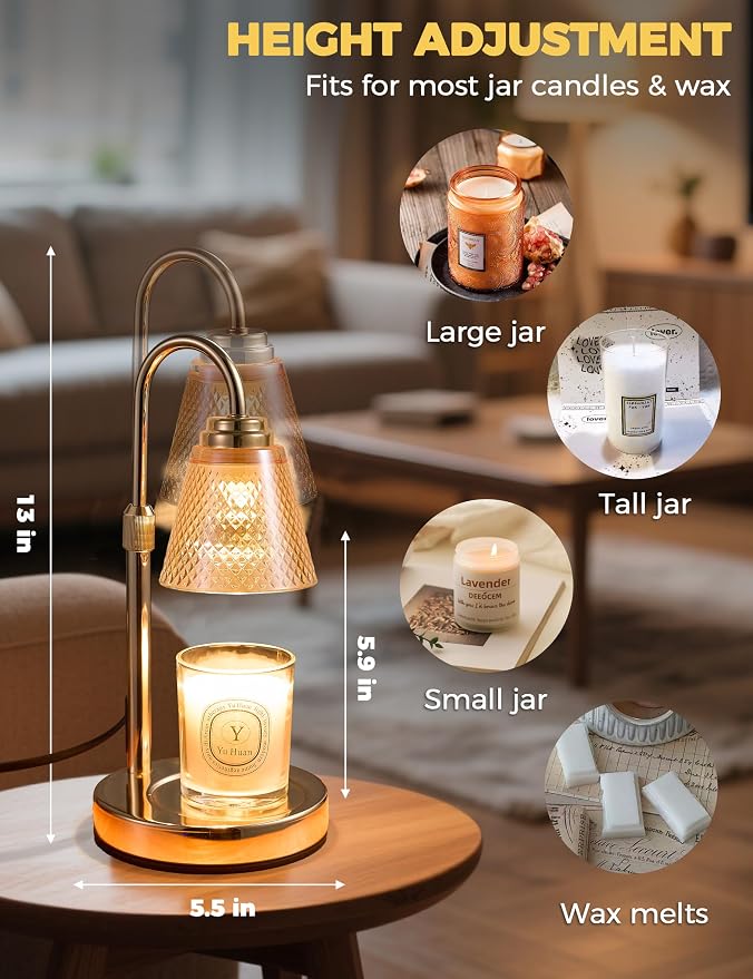 Candle Warmer Lamp with Timer Home Decor Birthday Gifts for Women Mom Her | Dimmable Candle Warmer for Jar Candles, Height Adjustable Wax Melt Warmer, Room Decor Desk Lamp, House Warming Gifts New Home