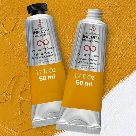 ZenART Professional Oil Paint Set - Artist Grade Yellow Ochre - 2x50ml | Non-Toxic, Buttery Consistency, Rich Pigment, Lightfast Oil Paints for Primed Surface Canvas, Fine Art, Portraits & Landscape