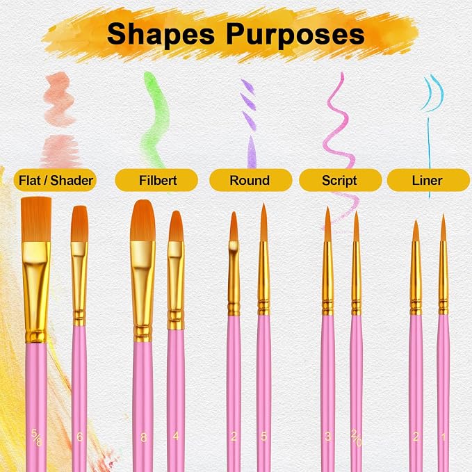 Acrylic Paint Brushes Set, 160Pcs Round Pointed Tip Artist Paintbrushes for Acrylic Painting Oil Watercolor Canvas Boards Rock Body Face Nail Art, Halloween Pumpkin Ceramic Crafts Supplies，Pink