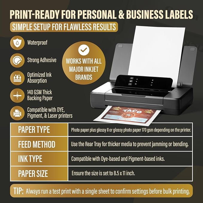 30 Sheets Glossy Printable Sticker Paper 8.5 x 11, Waterproof Sticker Paper for Inkjet & Laser Printers, Dye & Pigment Ink, Labels, Crafts & Cutting Machine Projects