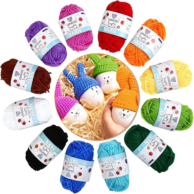 LEMESO Acrylic Yarn Bulk Pack, 12 Skeins for Crochet & Knitting, 180g | 12 Assorted Colors, 15g Mini Skeins, Perfect for Beginners, School Crafts, Art Classes and DIY Projects