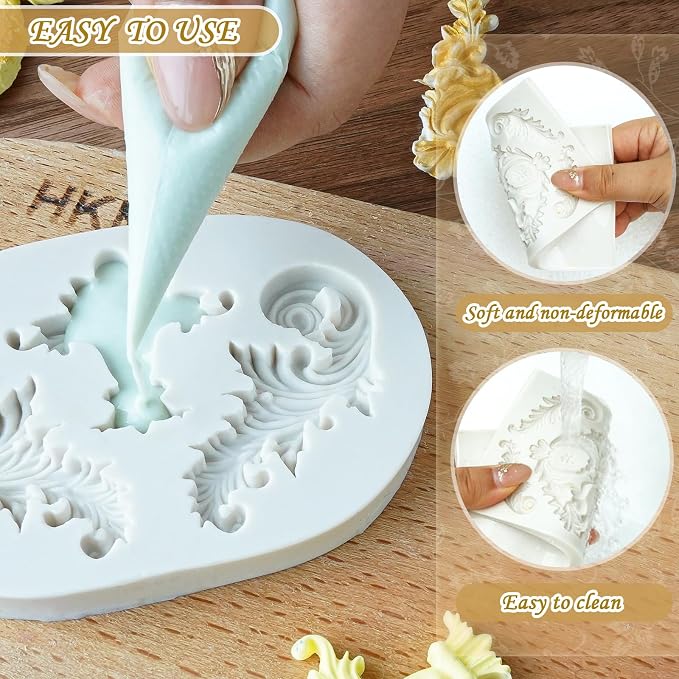 HKNMTT Baroque Style Silicone Molds Curlicues Scroll 3D Border for Clay Fondant Chocolate Sugar Craft Decor, Vintage Wedding Birthday Cake Cupcake Topper Decoration