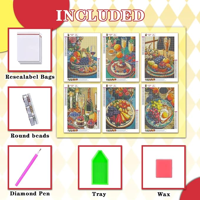 Leatrice 6 Pcs Breakfast Diamond Painting Kits for Adults Diamond Art Kits