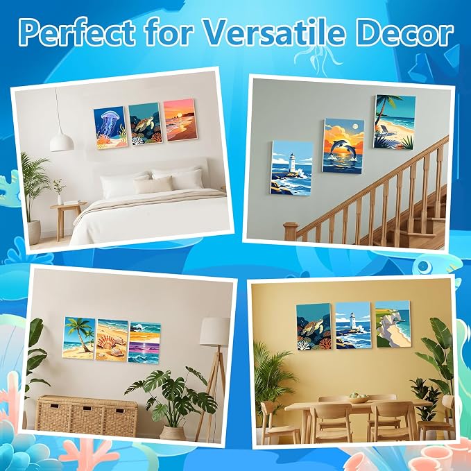 12 Set Paint by Numbers Kit for Adults Beginner with 8x12 In Ocean Painting