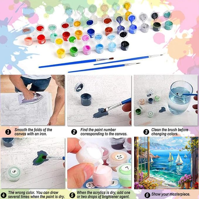 Arttoplus Beach Paint by Numbers Kit for Adults Beginner 16x20 inch | Landscape Adult Paint by Number Kits on Canvas, DIY Acrylic Oil Painting by Numbers for Gift Home Wall Decor (Without Frame)