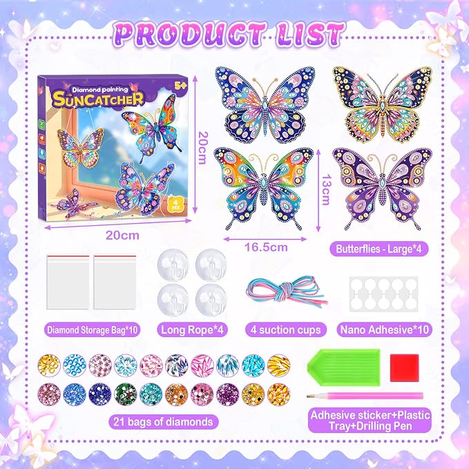 Diamond Painting Kit for Kids Butterfly Suncatcher Window Gem Art and Craft