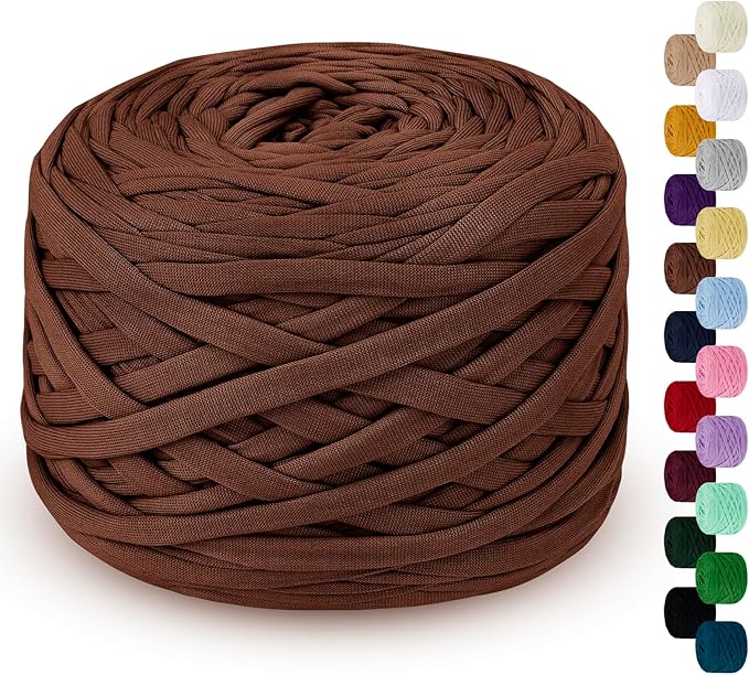 285g T Shirt Yarn for Crocheting 109 Yards Elastic Ribbon Thick Crochet Fabric Knitting T-Shirt Yarn for Crochet Bag, Blanket, Basket, DIY Projects, Home Decor (Caramel Brown)