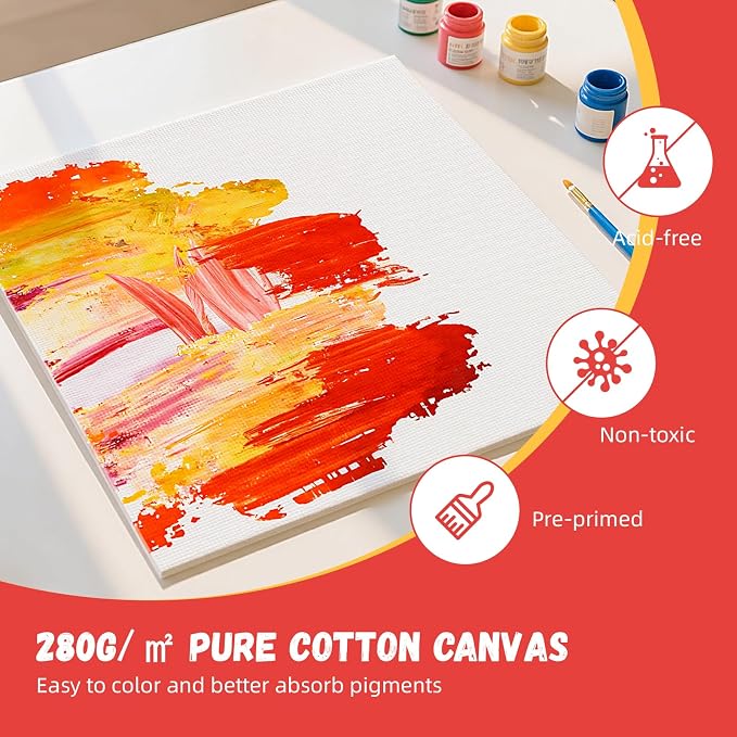 Simetufy 12 x 12 inch 12 Pack Painting Canvas Boards- Gesso Primed | Acid-Free 100% Cotton Canvas Panels for Acrylics Oil Watercolor Tempera Paints