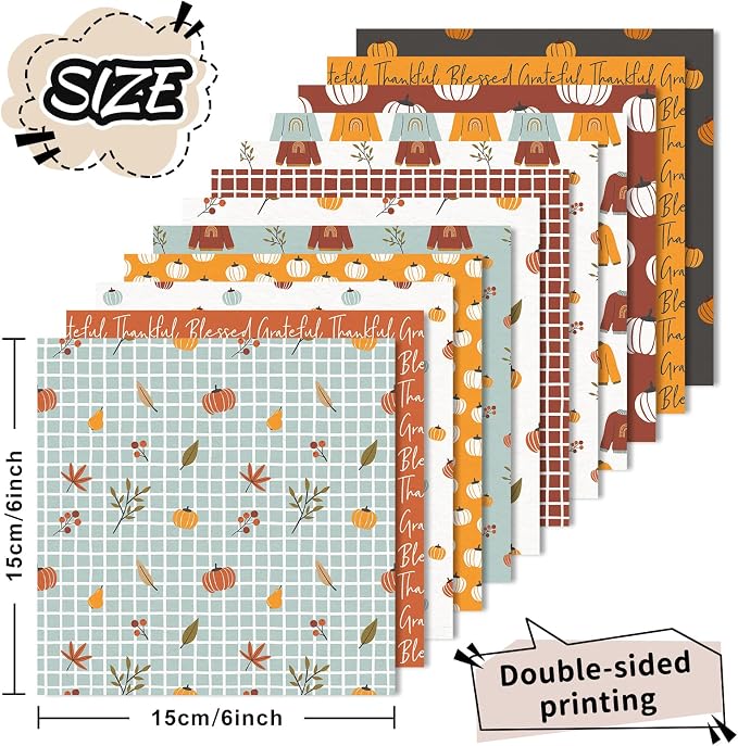 JarThenaAMCS 24 Sheets 6 x 6 Inch Fall Pattern Paper Pumpkin Sweater Double Sided Craft Scrapbook Specialty Paper for Autumn Thanksgiving DIY Card Making Photo Album Journal Decor