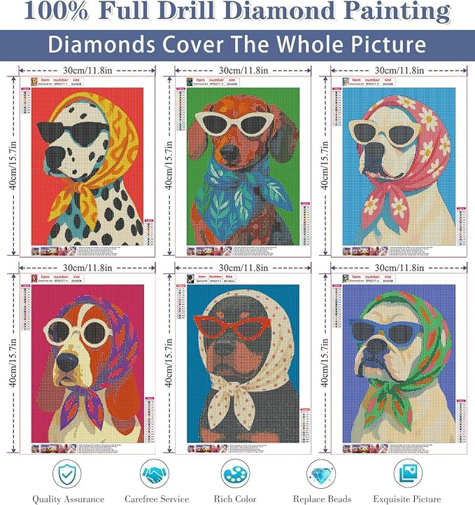 VeGuude Diamond Art Kits for Adults, 3 Pack Funny Dog Diamond Painting Kits