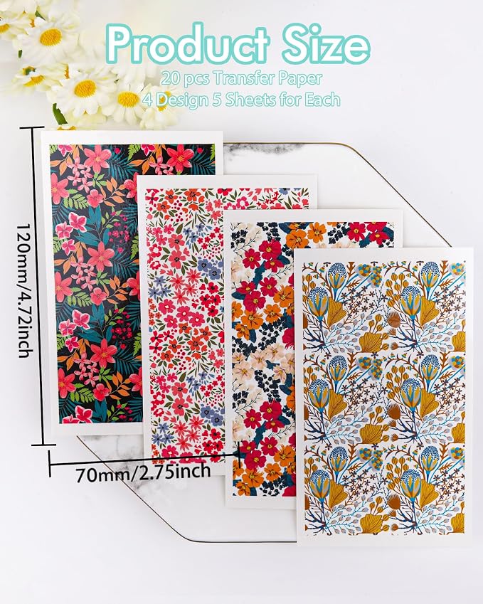 Puocaon Floral Clay Transfer Paper - 20 Pcs for Polymer Clay Jewelry, Water Transfer Sheets, Flower Blossom Magic Paper
