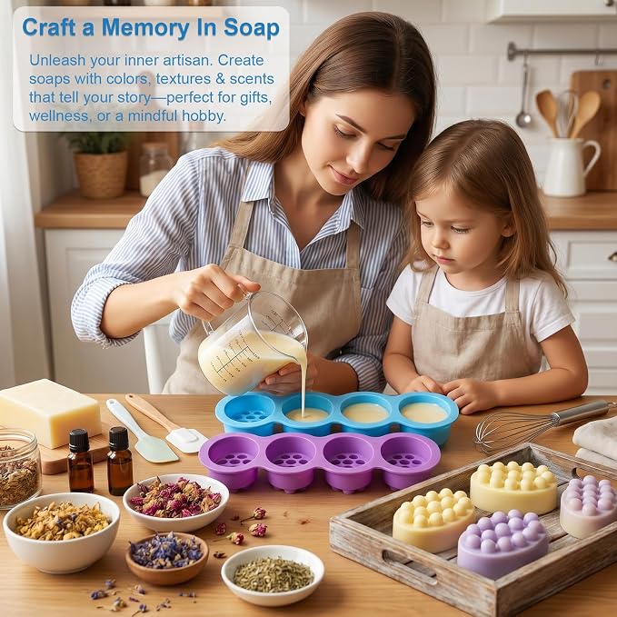 101 Pcs Soap Making Mold Kit - 2 Massage Silicone Molds, 48 Bags, 48 Gift Tags, 65ft Jute Twine, 2 Sisal Foaming Soap Bag Pouch for Handmade Craft Soaps, DIY Hair Comb Masks Salon Spa Scalp Massager